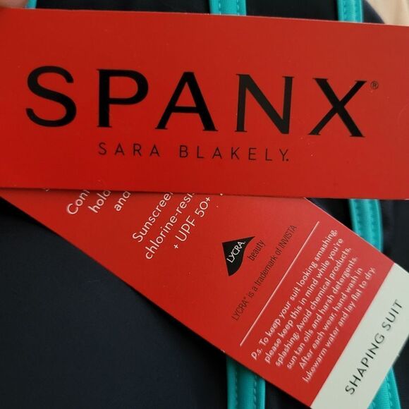 $140 NEW SPANX 8 SHAPING UNDERWIRE ONE PIECE BLUE TURQUOISE  SWIMSUIT NWT - Picture 3 of 10